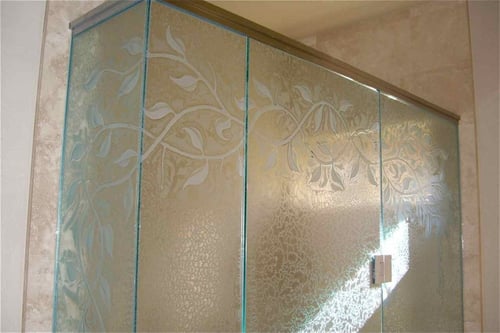  etched design frosted shower glass